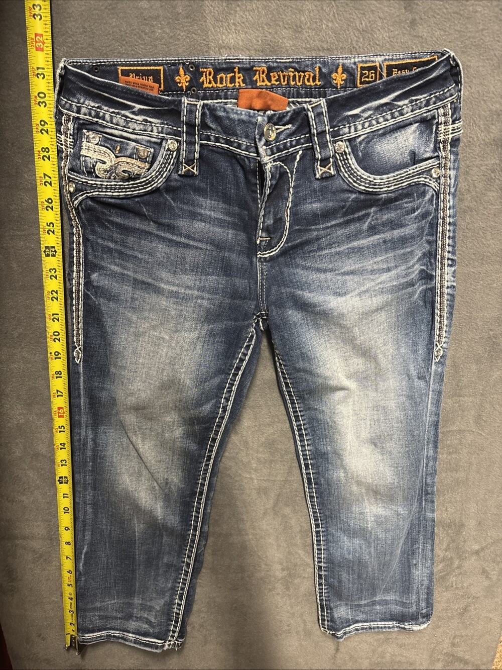 Rock Revival Linne Easy Crop Jeans Womens 26 Blue Embellished Priya Size 2gils